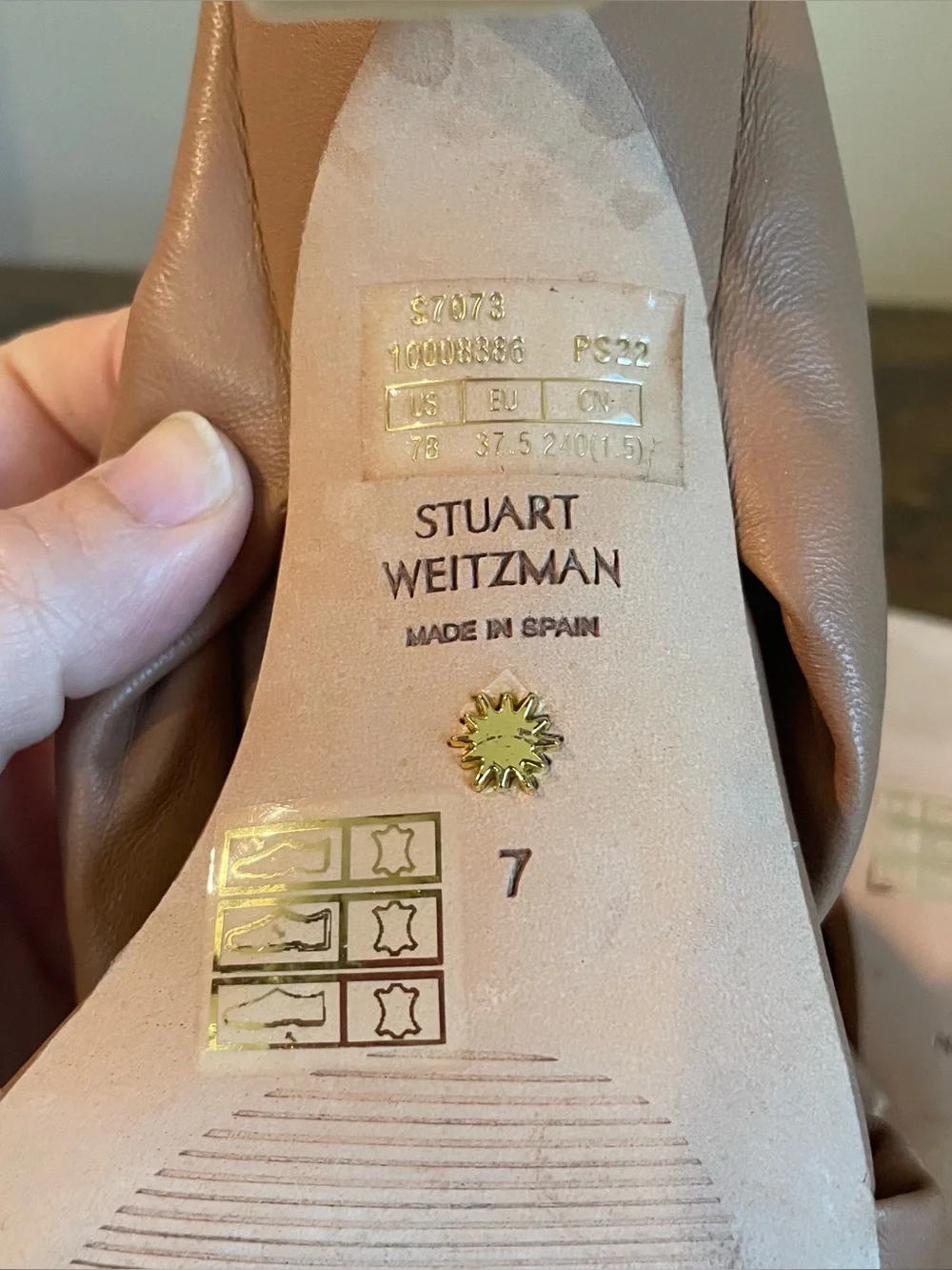 Stuart Weitzman Playa 75 Knot Leather Sandals Tan Square Toe Heels Women Size 7